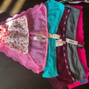 PINK Victoria's Secret Lace Panties Set - Pink, Teal, Gray, Burgundy